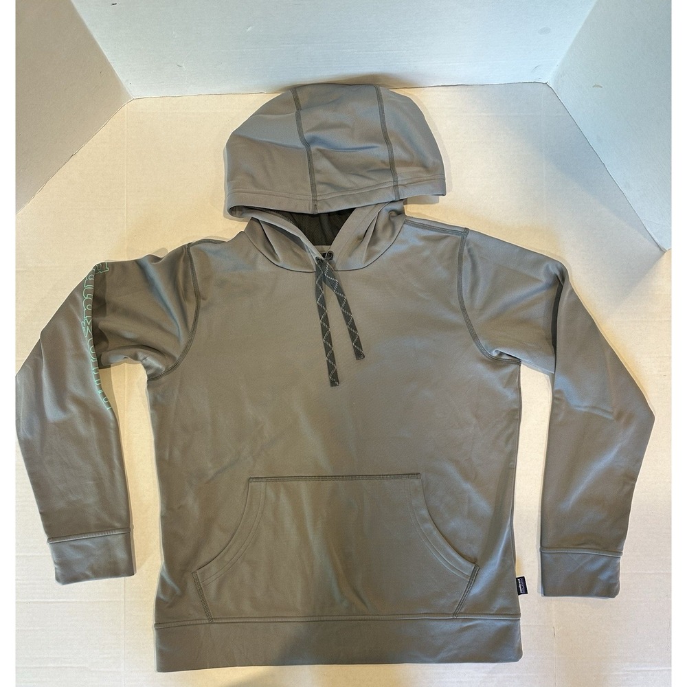 Patagonia Outline Text Logo PolyCycle Hoody Front PocketGray Womens Size Large